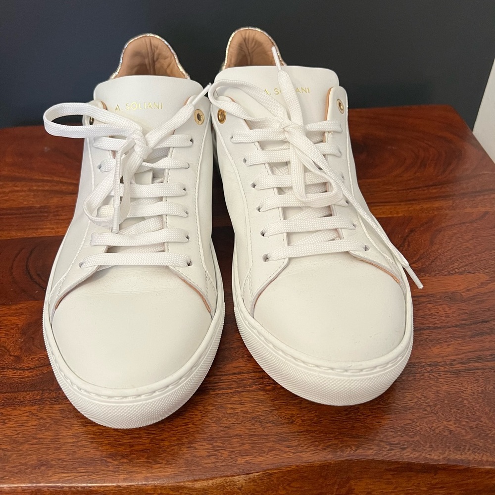A. Soliani White Sneakers with Gold accent